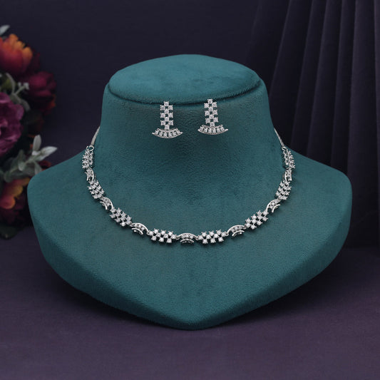 Silver Color American Diamond Necklace Set (CZN989SLV) - preyans.com