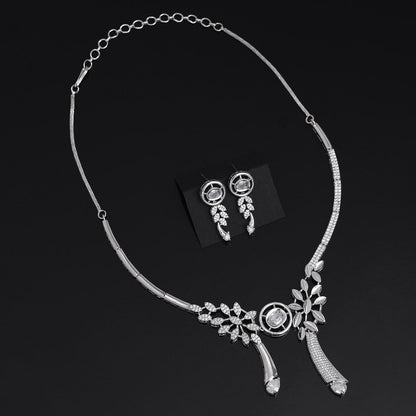 Silver Color American Diamond Necklace Set (CZN990SLV) - preyans.com