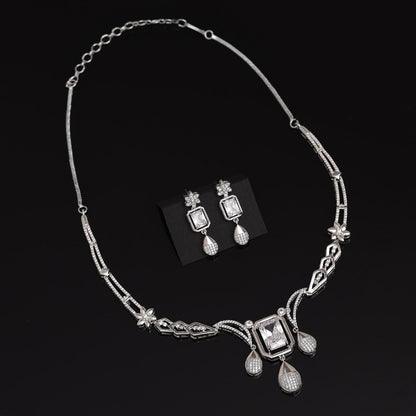 Silver Color American Diamond Necklace Set (CZN991SLV) - preyans.com