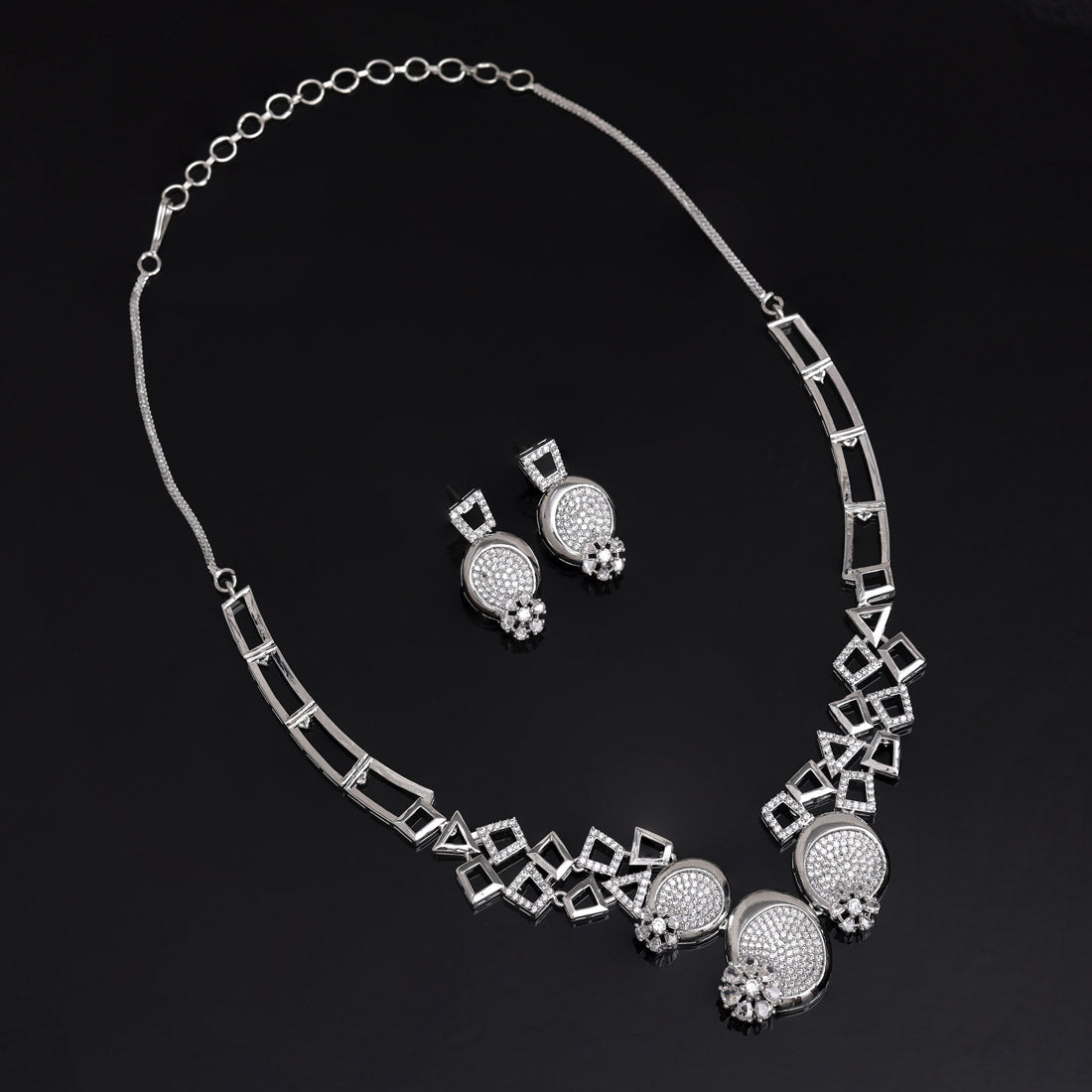 Silver Color American Diamond Necklace Set (CZN992SLV) - preyans.com