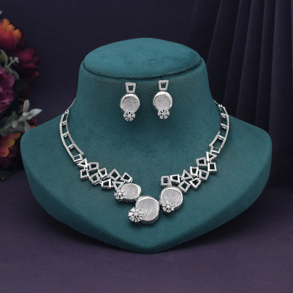 Silver Color American Diamond Necklace Set (CZN992SLV) - preyans.com