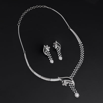 Silver Color American Diamond Necklace Set (CZN993SLV) - preyans.com