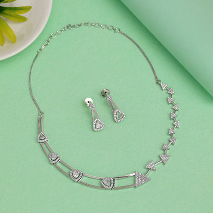 Silver Color American Diamond Necklace Set (CZN994SLV) - preyans.com