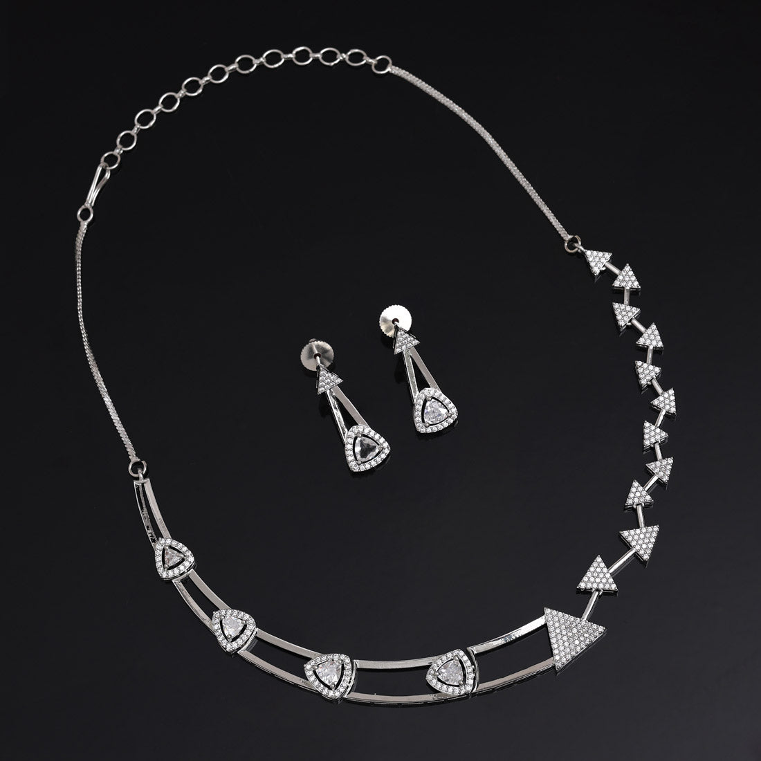 Silver Color American Diamond Necklace Set (CZN994SLV) - preyans.com