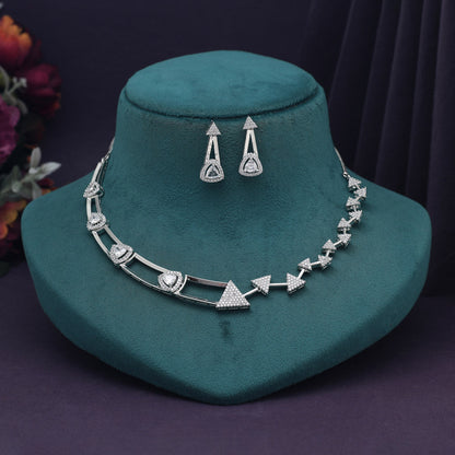 Silver Color American Diamond Necklace Set (CZN994SLV) - preyans.com