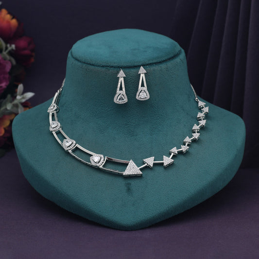 Silver Color American Diamond Necklace Set (CZN994SLV) - preyans.com