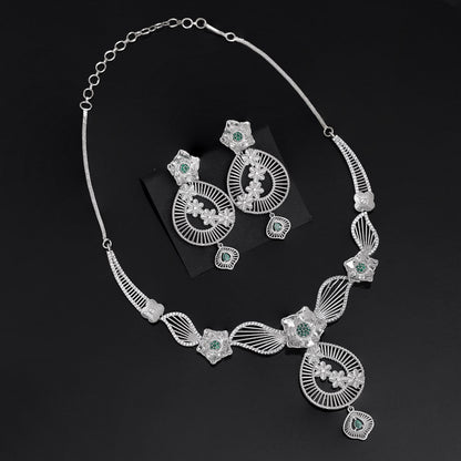 Green Color American Diamond Necklace Set (CZN995GRN) - preyans.com