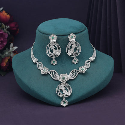 Green Color American Diamond Necklace Set (CZN995GRN) - preyans.com