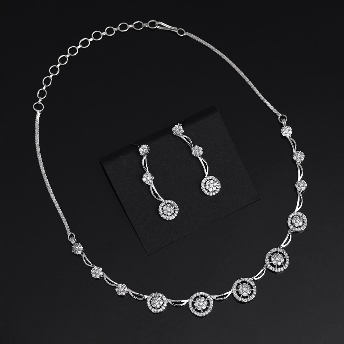 Silver Color American Diamond Necklace Set (CZN997SLV) - preyans.com