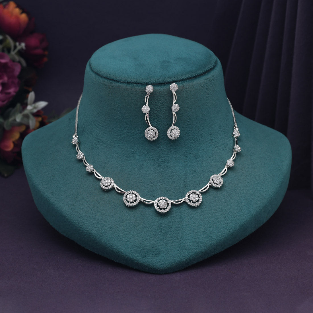 Silver Color American Diamond Necklace Set (CZN997SLV) - preyans.com