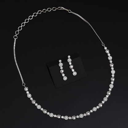 Silver Color American Diamond Necklace Set (CZN998SLV) - preyans.com