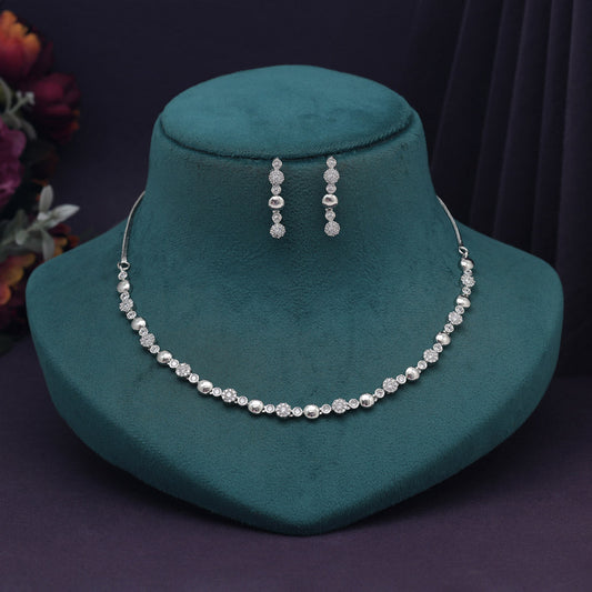 Silver Color American Diamond Necklace Set (CZN998SLV) - preyans.com