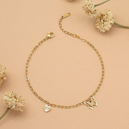 Gold Color Surgical Steel 18k Gold Plated Demi Fine Single Foot Anklet - Preyans.com