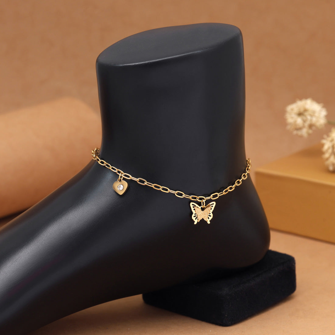 Gold Color Surgical Steel 18k Gold Plated Demi Fine Single Foot Anklet - Preyans.com