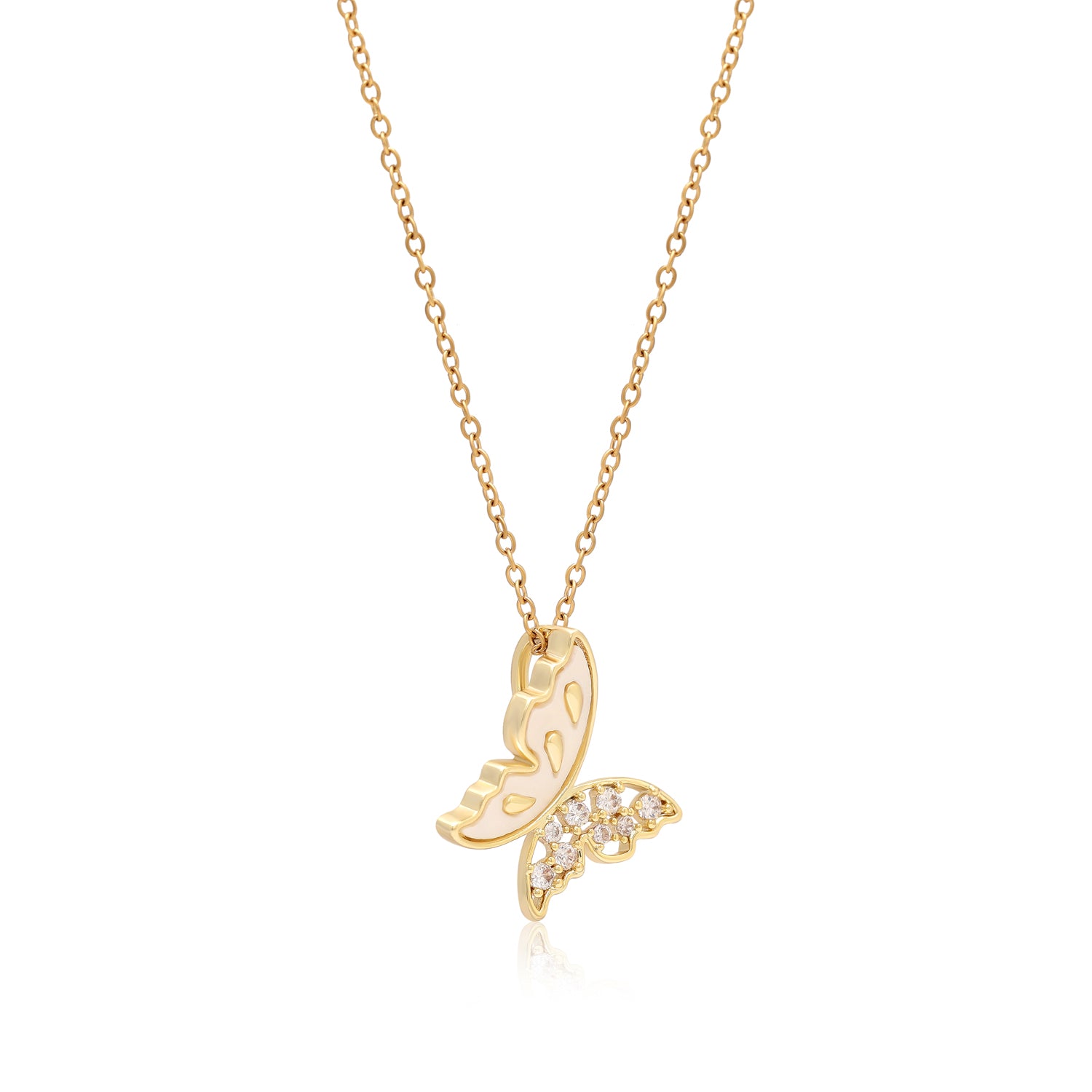 Gold Color Butterfly Shape Surgical Steel 18k Gold Plated Demi Fine Necklace - Preyans.com