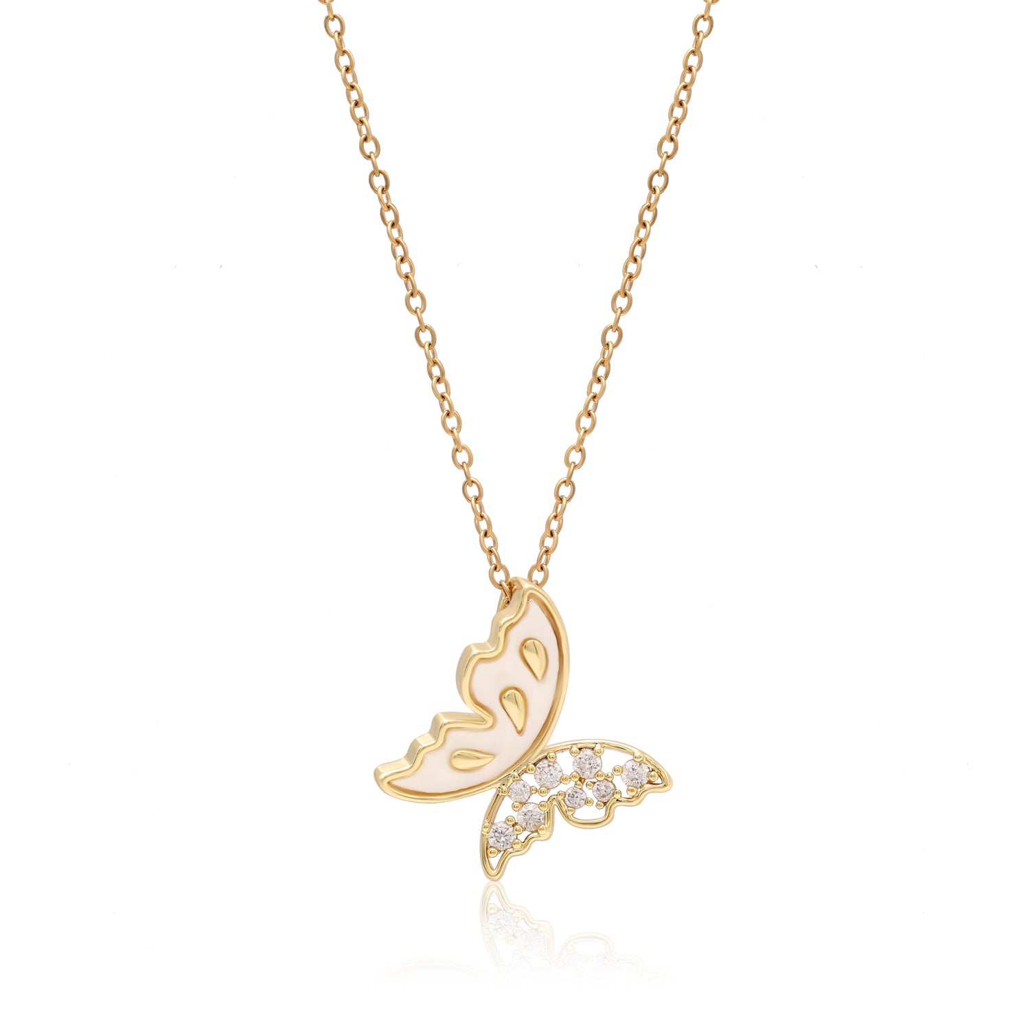 Gold Color Butterfly Shape Surgical Steel 18k Gold Plated Demi Fine Necklace - Preyans.com
