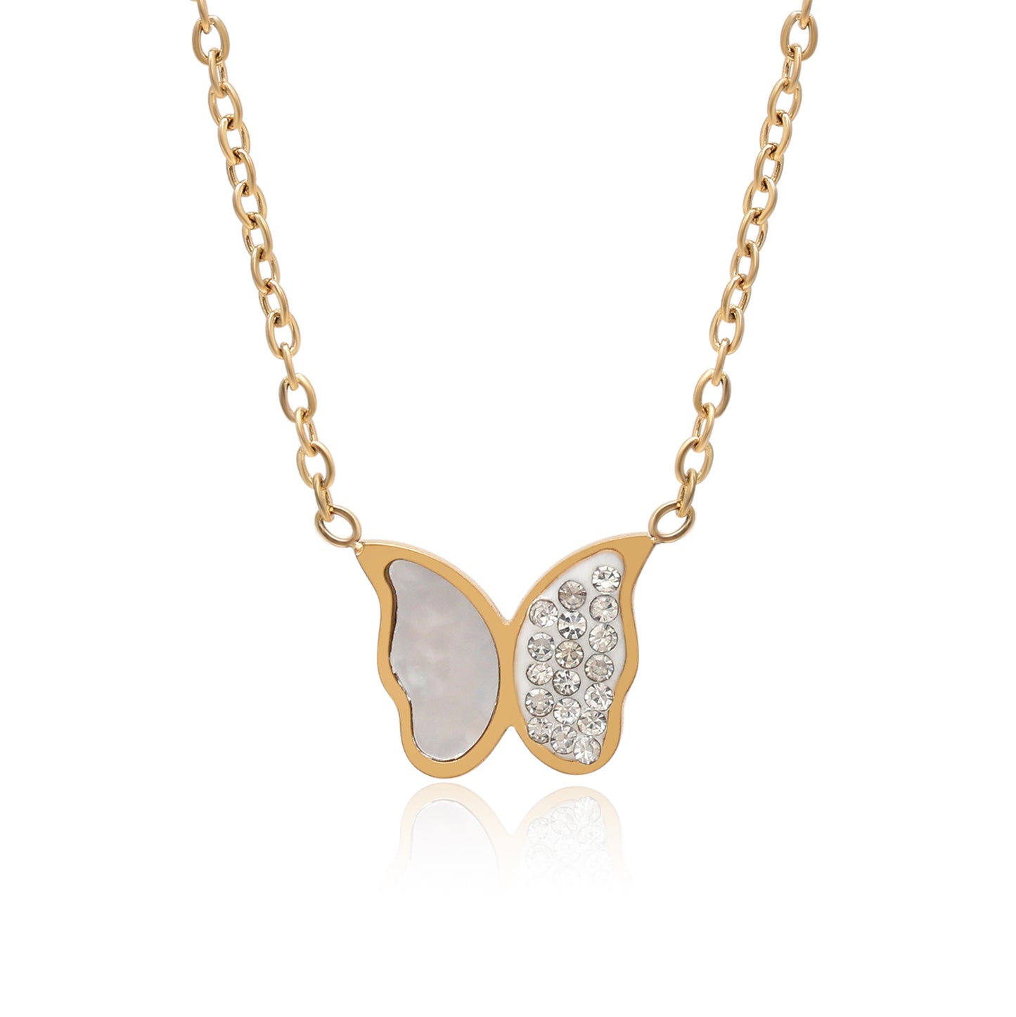 Gold Color Butterfly Shape Surgical Steel 18k Gold Plated American Diamond Demi Fine Necklace - Preyans.com