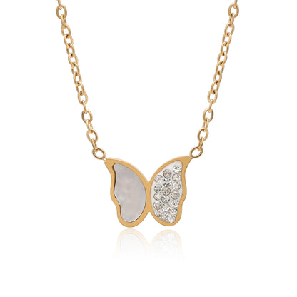 Gold Color Butterfly Shape Surgical Steel 18k Gold Plated American Diamond Demi Fine Necklace - Preyans.com