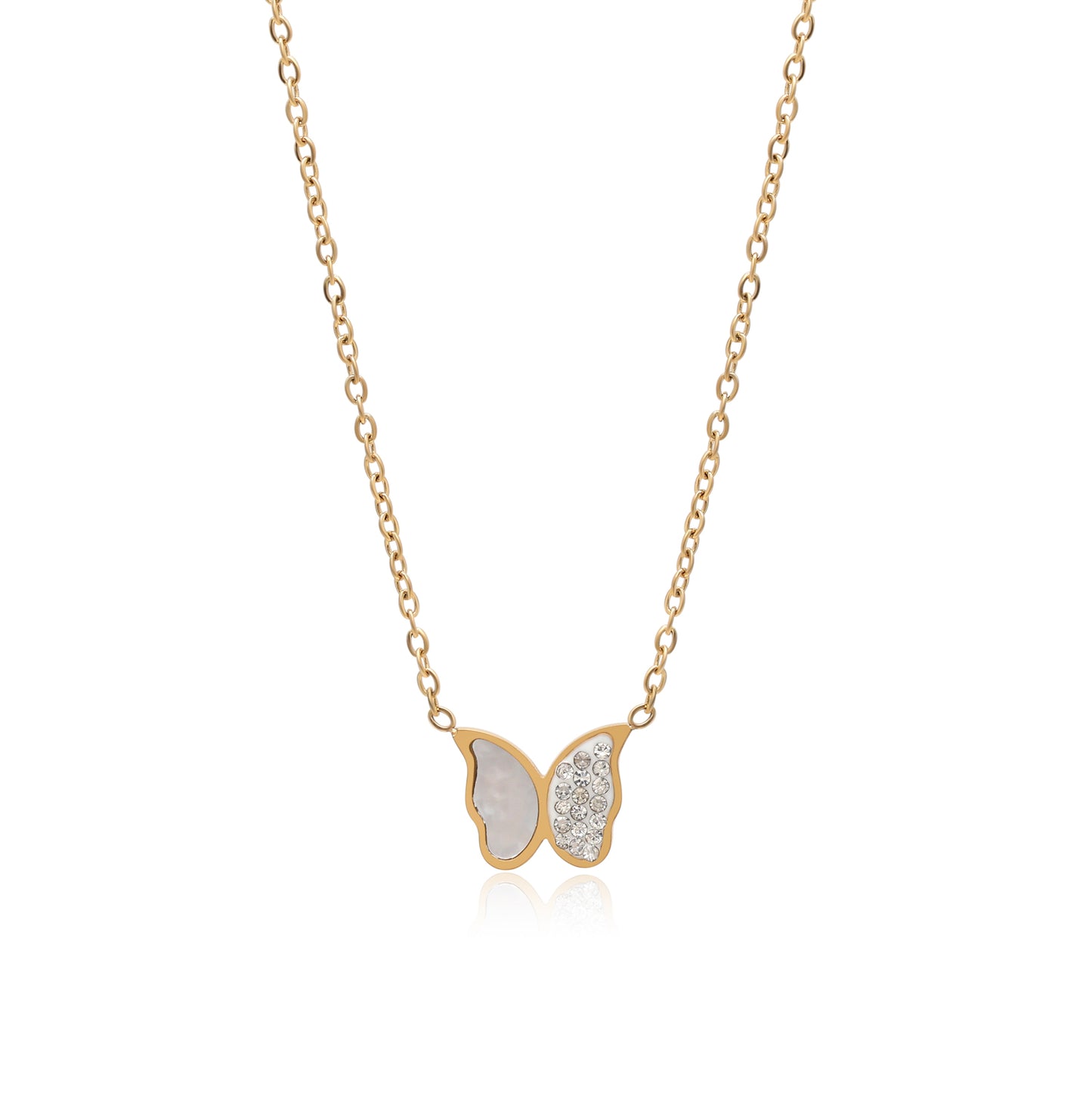 Gold Color Butterfly Shape Surgical Steel 18k Gold Plated American Diamond Demi Fine Necklace - Preyans.com