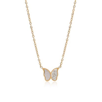 Gold Color Butterfly Shape Surgical Steel 18k Gold Plated American Diamond Demi Fine Necklace - Preyans.com