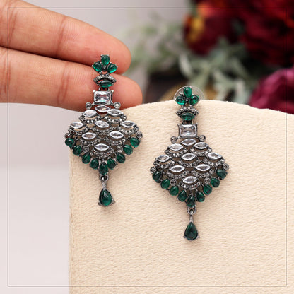 Green Color Black Antique Earrings (DRKDE168GRN) - Preyans.com