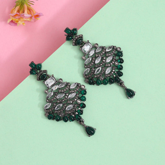 Green Color Black Antique Earrings (DRKDE168GRN) - Preyans.com