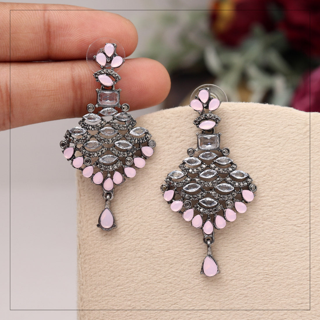 Pink Color Black Antique Earrings (DRKDE168PNK) - Preyans.com