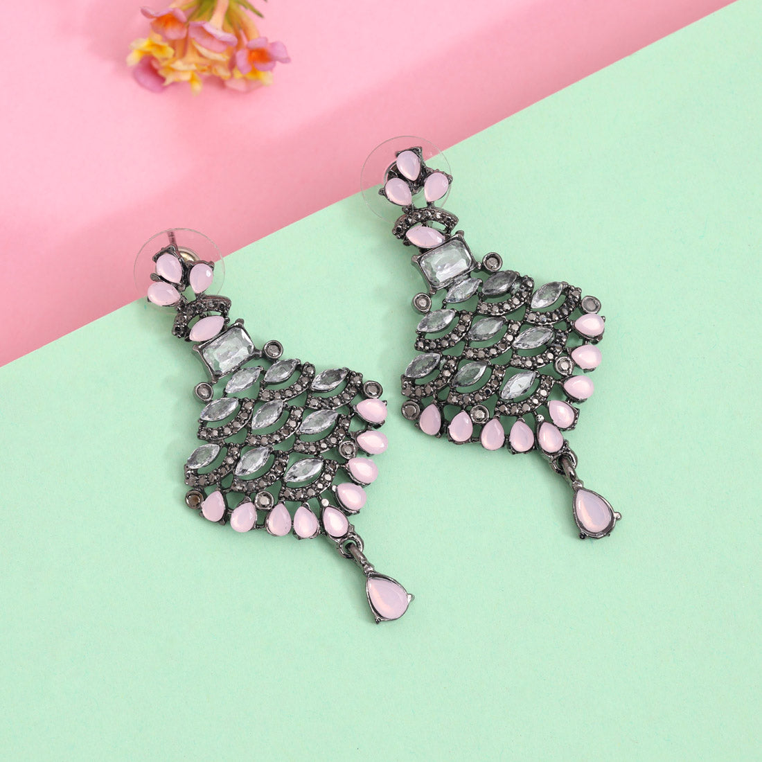 Pink Color Black Antique Earrings (DRKDE168PNK) - Preyans.com