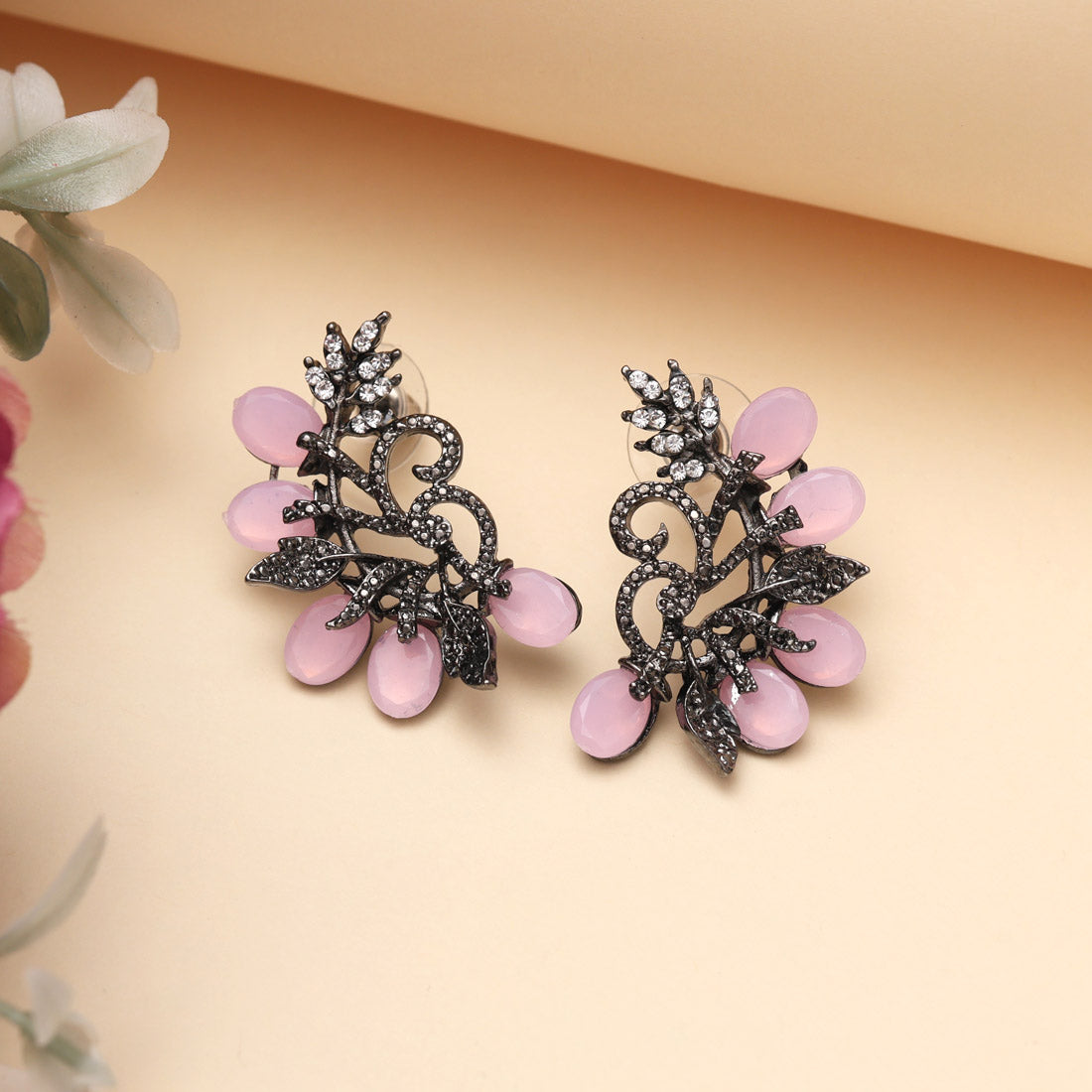 Pink Color Black Antique Earrings (DRKDE171PNK) - Preyans.com