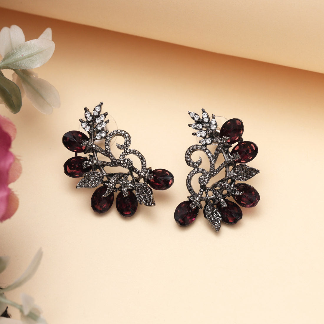 Purple Color Black Antique Earrings (DRKDE171PRP) - Preyans.com