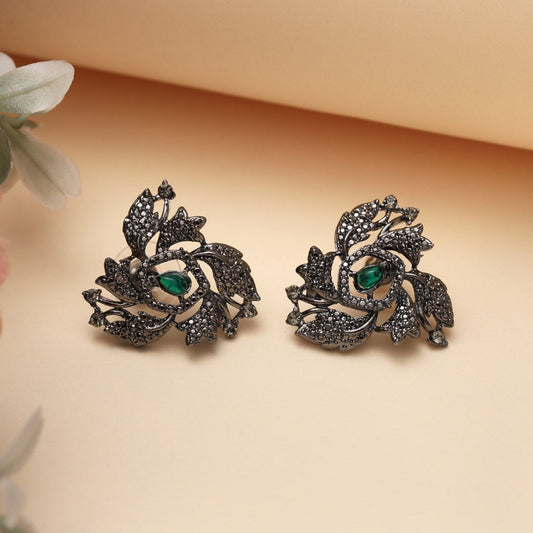 Green Color Black Antique Earrings (DRKDE172GRN) - Preyans.com