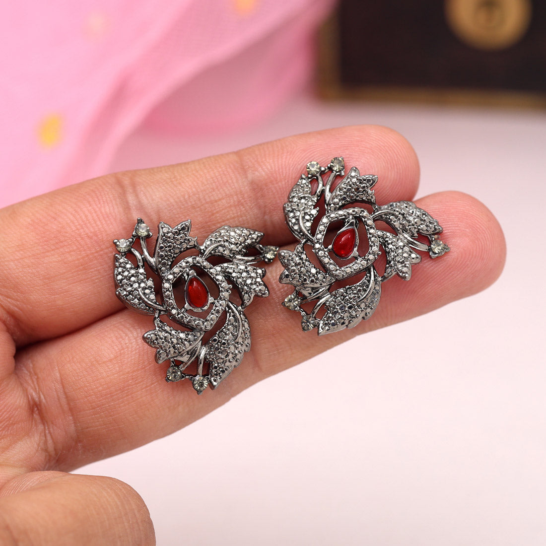 Orange Color Black Antique Earrings (DRKDE172ORG) - Preyans.com