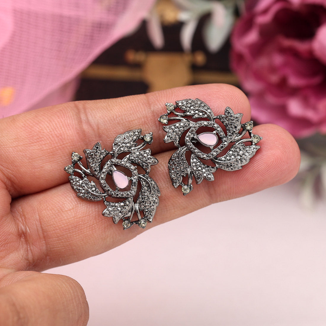 Pink Color Black Antique Earrings (DRKDE172PNK) - Preyans.com