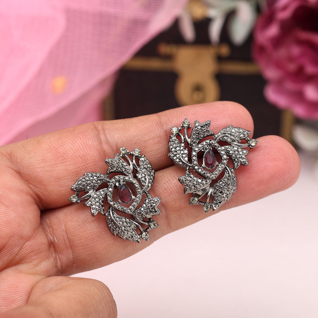 Purple Color Black Antique Earrings (DRKDE172PRP) - Preyans.com