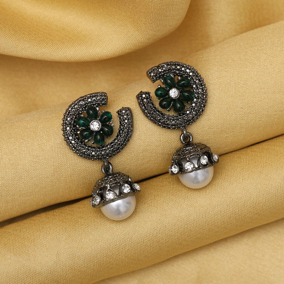 Green Color Black Antique Earrings (DRKDE173GRN) - Preyans.com