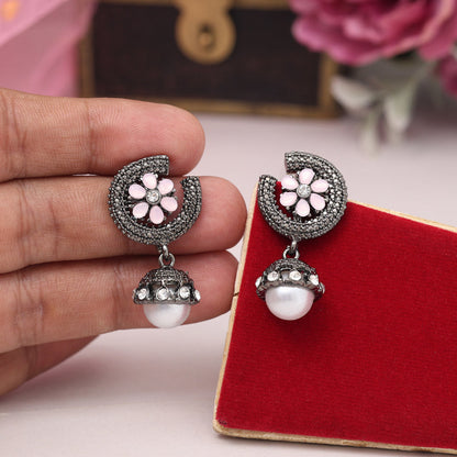 Pink Color Black Antique Earrings (DRKDE173PNK) - Preyans.com