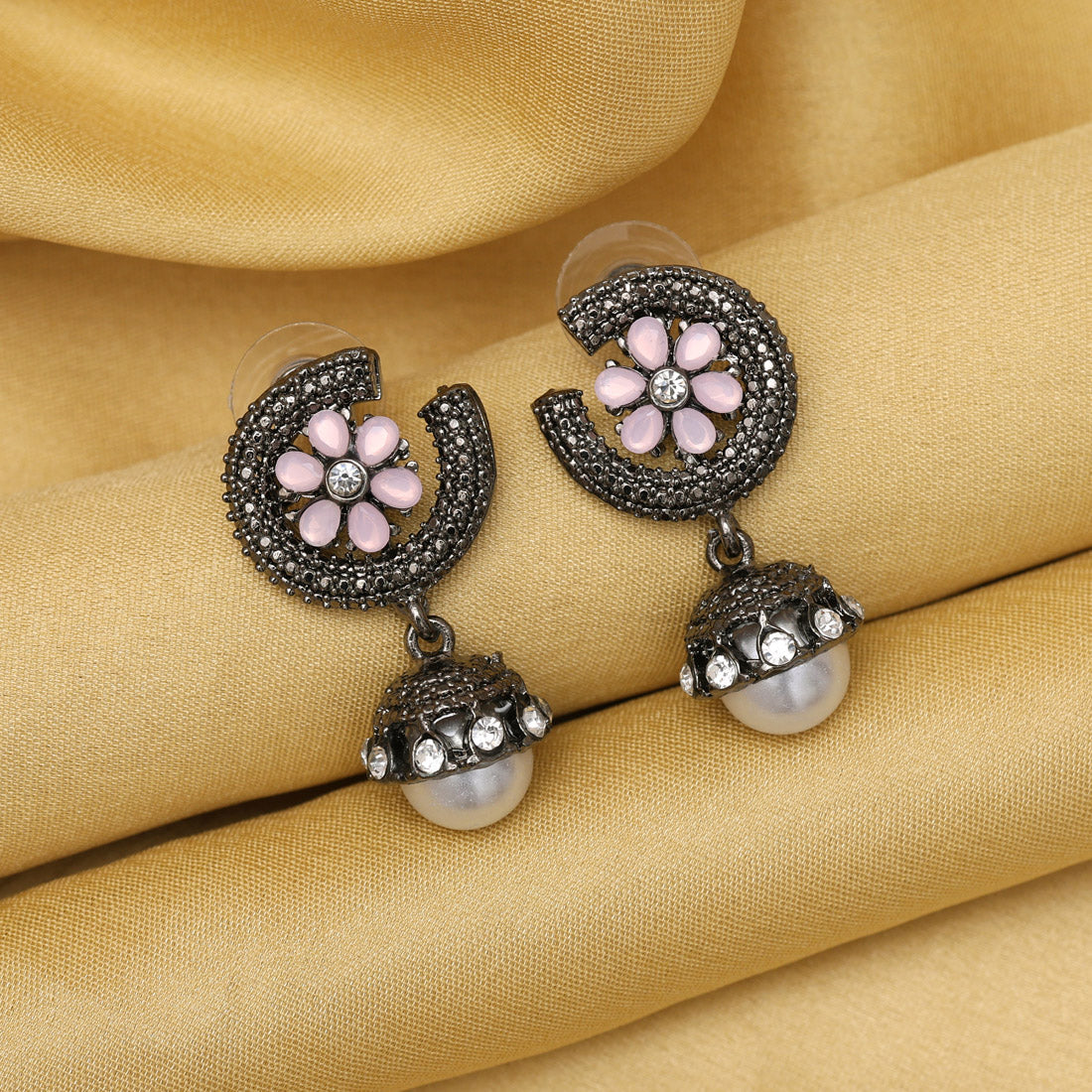 Pink Color Black Antique Earrings (DRKDE173PNK) - Preyans.com