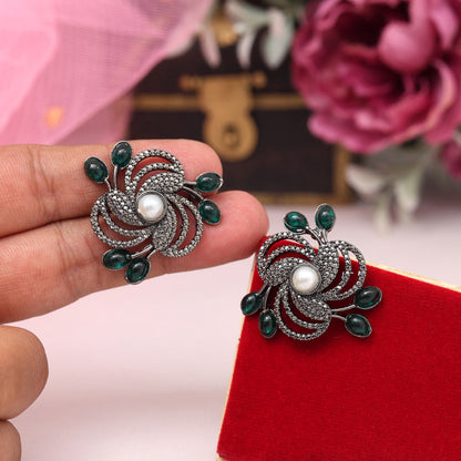 Green Color Black Antique Earrings (DRKDE174GRN) - Preyans.com