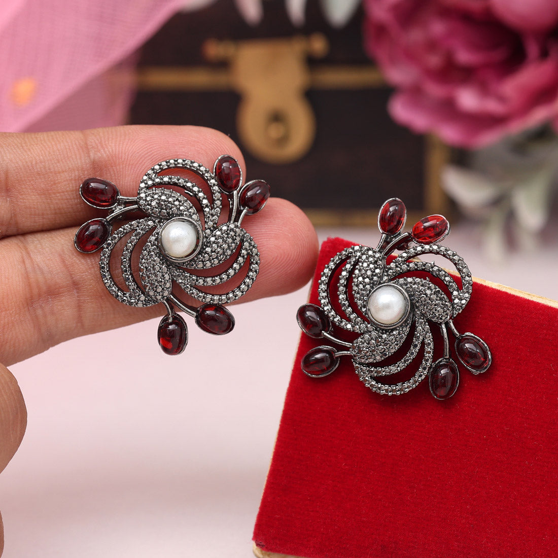 Maroon Color Black Antique Earrings (DRKDE174MRN) - Preyans.com