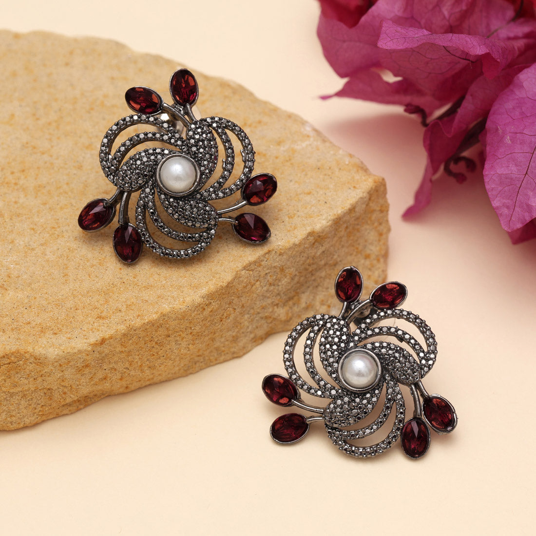 Maroon Color Black Antique Earrings (DRKDE174MRN) - Preyans.com