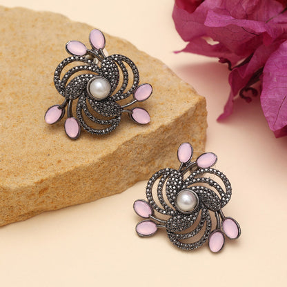 Pink Color Black Antique Earrings (DRKDE174PNK) - Preyans.com