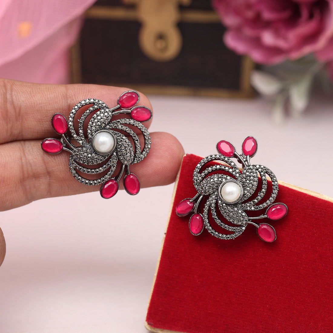 Rani Color Black Antique Earrings (DRKDE174RNI) - Preyans.com