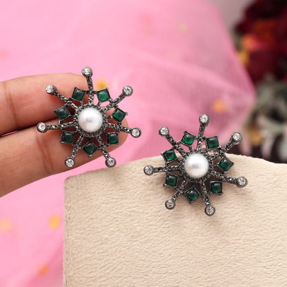 Green Color Black Antique Earrings (DRKDE175GRN) - Preyans.com