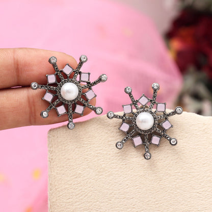 Pink Color Black Antique Earrings (DRKDE175PNK) - Preyans.com