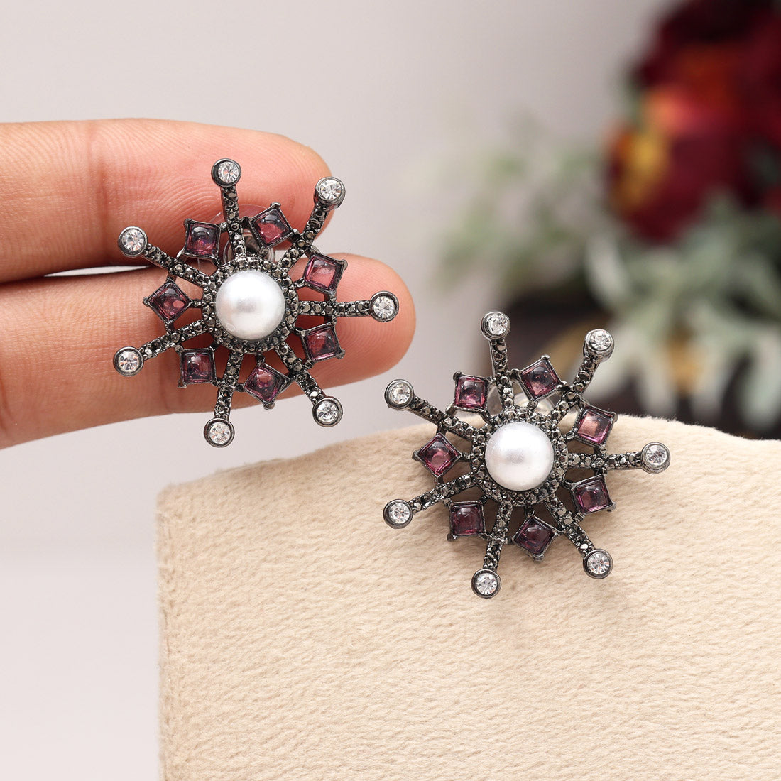 Purple Color Black Antique Earrings (DRKDE175PRP) - Preyans.com