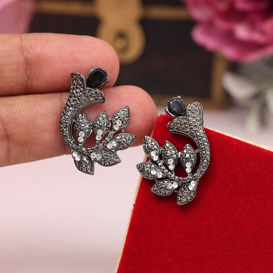 Black Color Black Antique Earrings (DRKDE176BLK) - Preyans.com