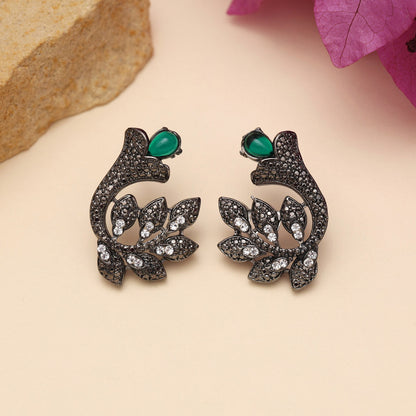 Green Color Black Antique Earrings (DRKDE176GRN) - Preyans.com