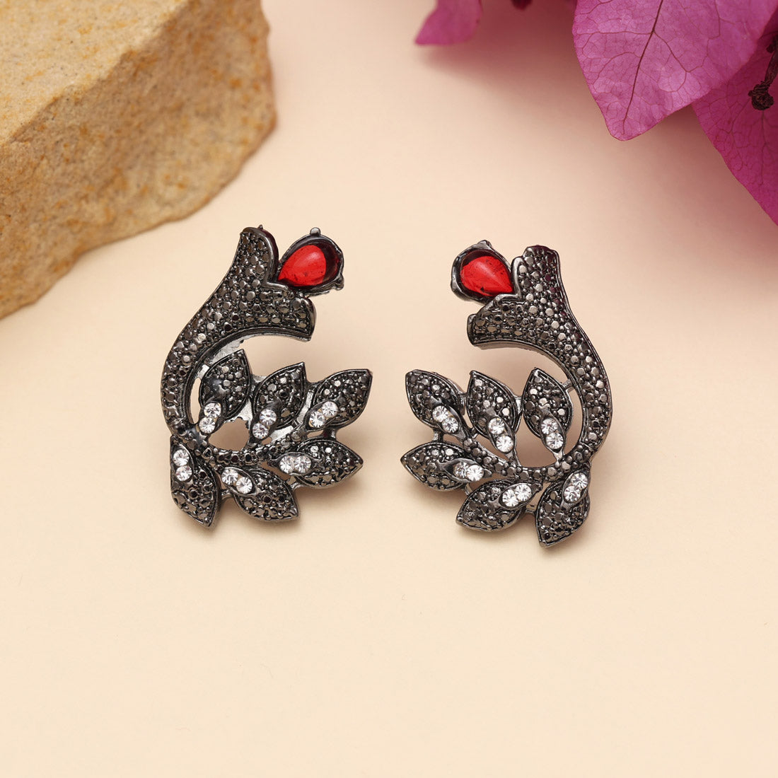 Orange Color Black Antique Earrings (DRKDE176ORG) - Preyans.com