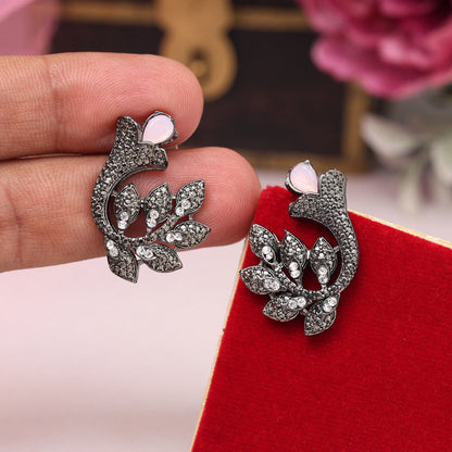 Pink Color Black Antique Earrings (DRKDE176PNK) - Preyans.com