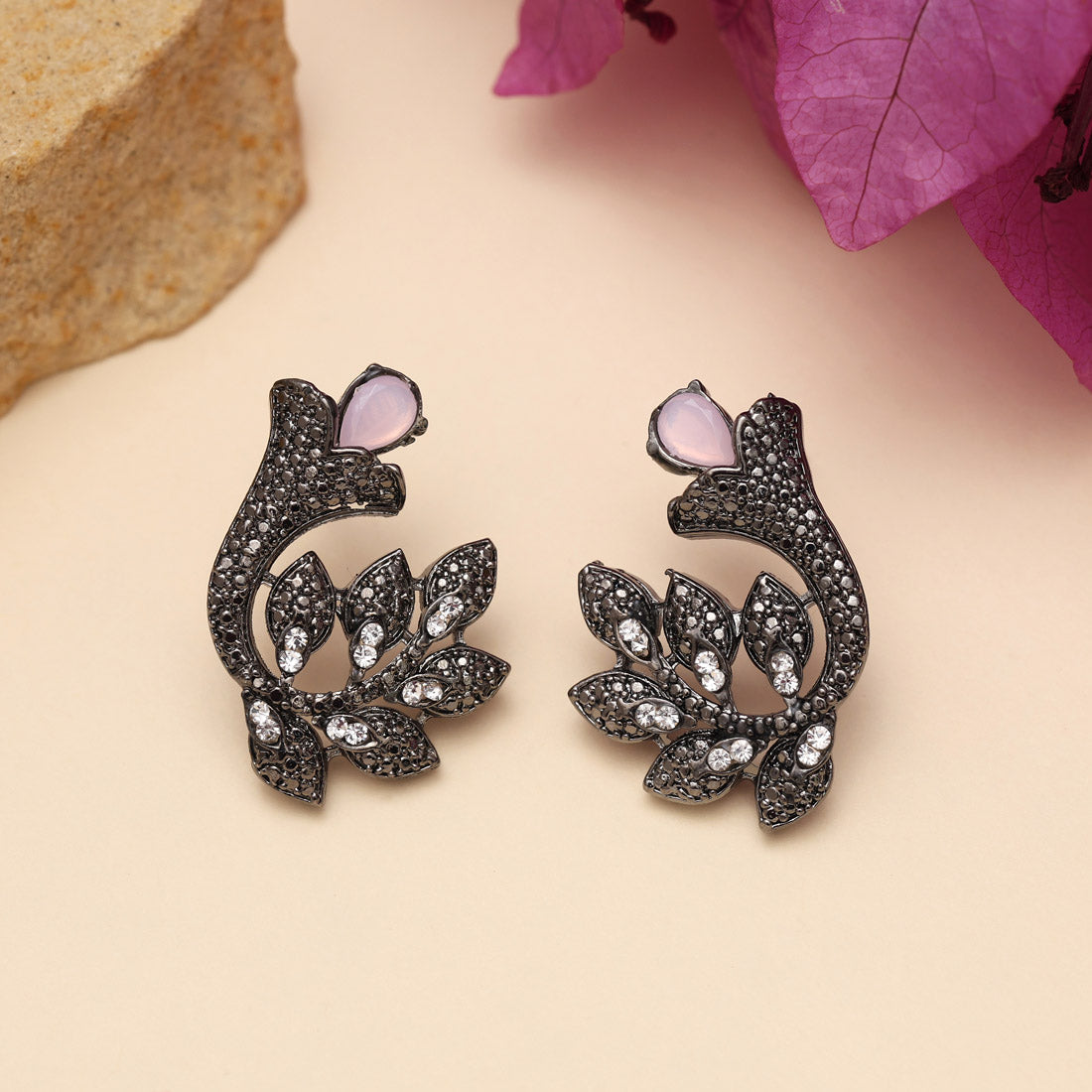 Pink Color Black Antique Earrings (DRKDE176PNK) - Preyans.com